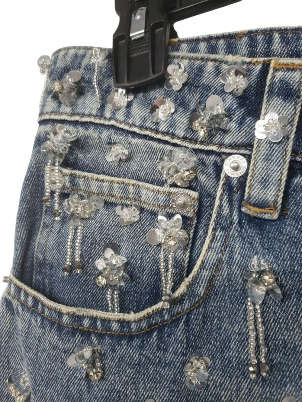 NEW Simkhai $695 Zealand Jeans Hollywood Blue Crystal Embellished Sequin Bling - Picture 11 of 16